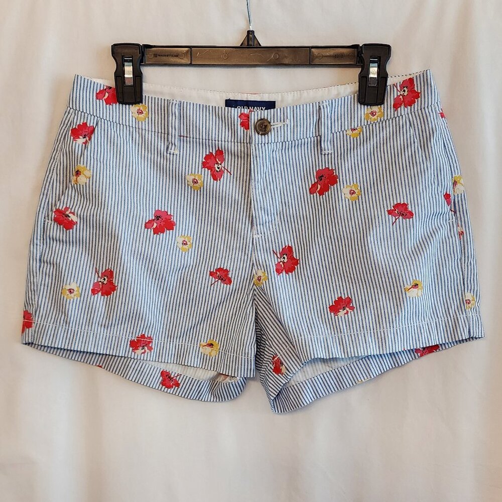 Old Navy 4 Every Day Shorts White Blue Stripe With Floral Cotton